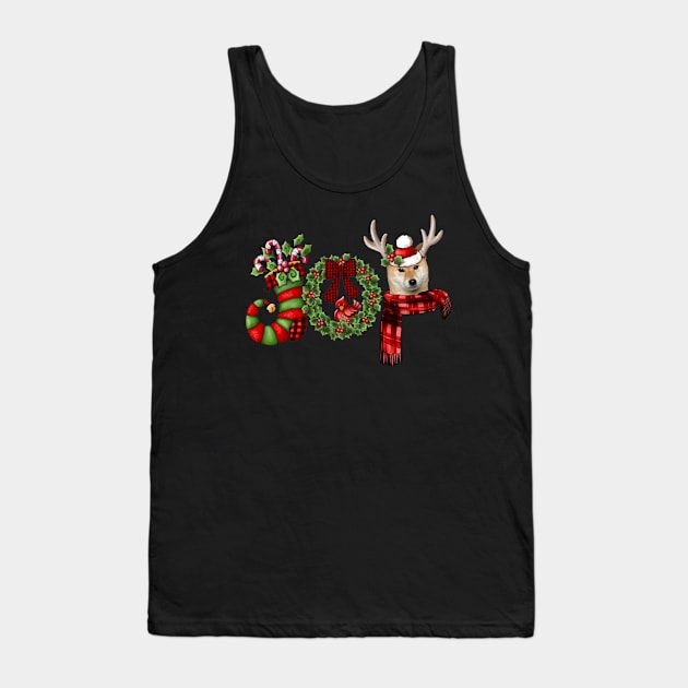 Christmas Joy Dwarf Stocking Reindeer Shiba Inu Tank Top by Marcelo Nimtz